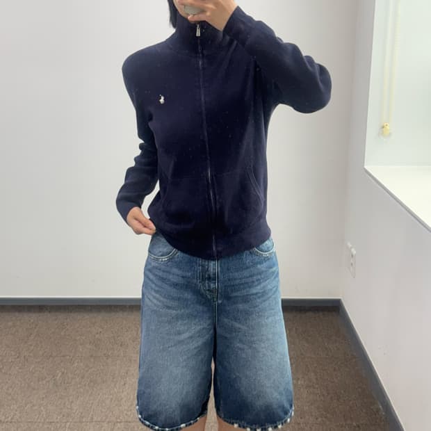 Polo 폴로 화이트 포니 네이비 골지 집업