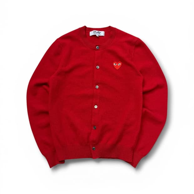 꼼데가르송 스몰 레드 엠블럼 라운드넥 가디건