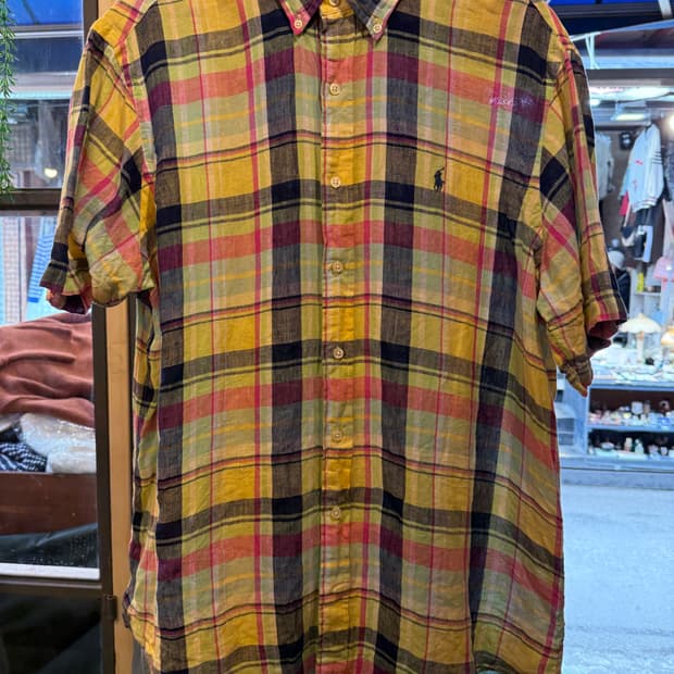 폴로 랄프로렌 네이비포니 멀티컬러 린넨 반팔셔츠