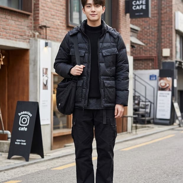 나이키 블랙 포켓 덕다운 패딩 자켓