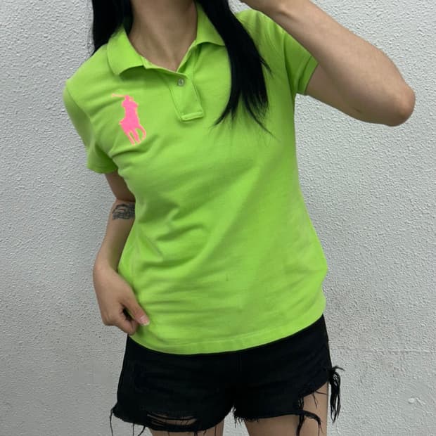 폴로 랄프로렌 y2k 형광핑크 빅포니 pk반팔 M