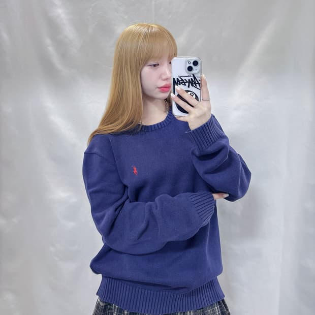 폴로 랄프로렌 네이비 포니 라운드 니트 