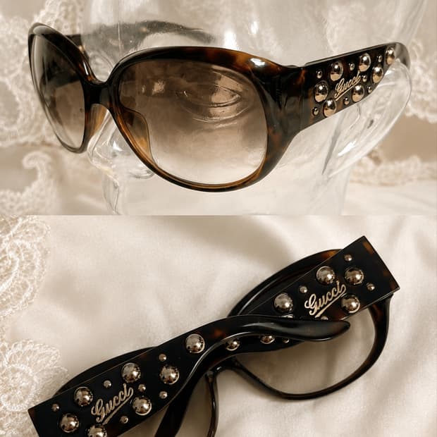 Gucci Vintage Gold Stud Logo Sunglasses