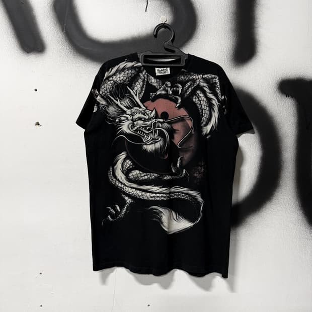 VTG 빈티지 빅사이즈 오리엔탈 드래곤 프린팅 펑크 반팔 티셔츠