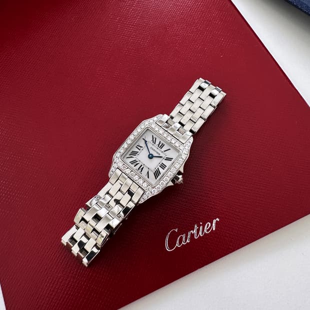 까르띠에 여자 산토스 드모아젤 스몰 다이아몬드 시계 풀박스