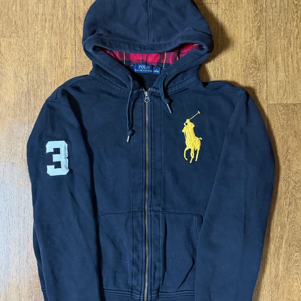 폴로 빅포니 검노 체크 후드집업 m