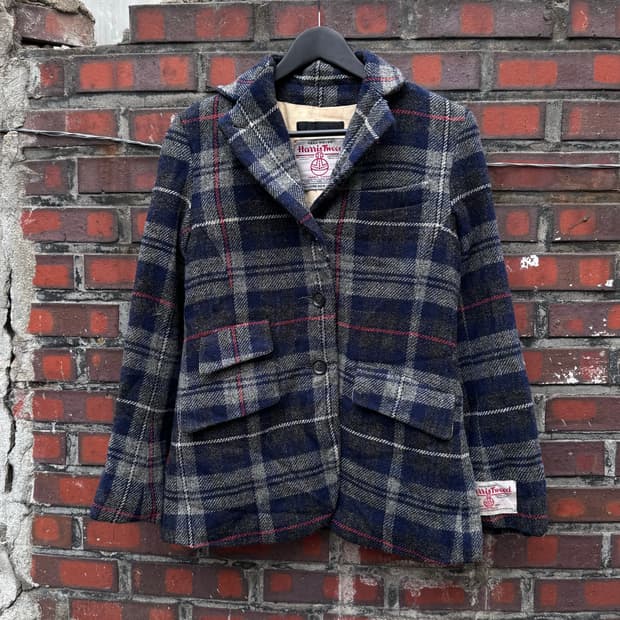 아메리칸렉시에 x 해리스트위드 체크패턴 울 자켓 