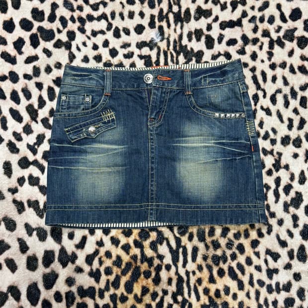 Y2K 스티치 펑크워싱 스터드 유니언잭 데님스커트 