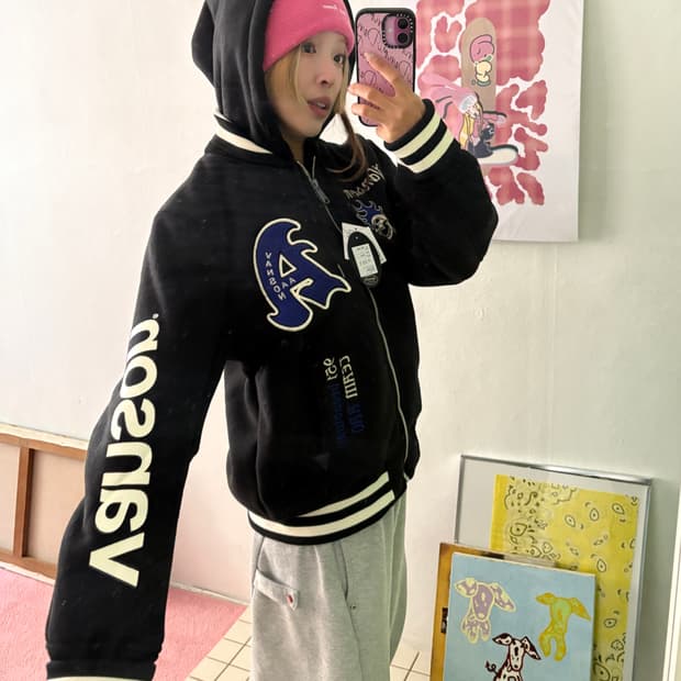 x AAO crop varsity jacket 크롭 바시티 자켓