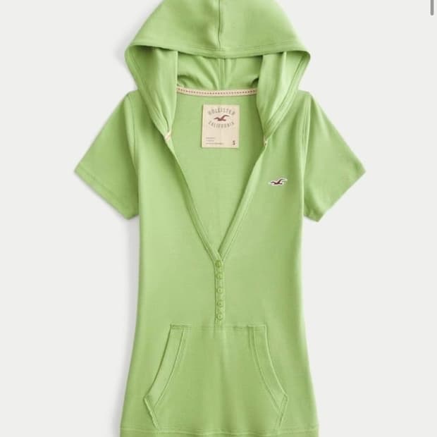 [L]Short-Sleeve Hooded Henley lime