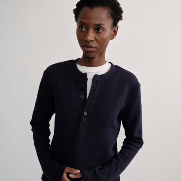 [3]컬러컬러 버튼 헨리넥 네이비