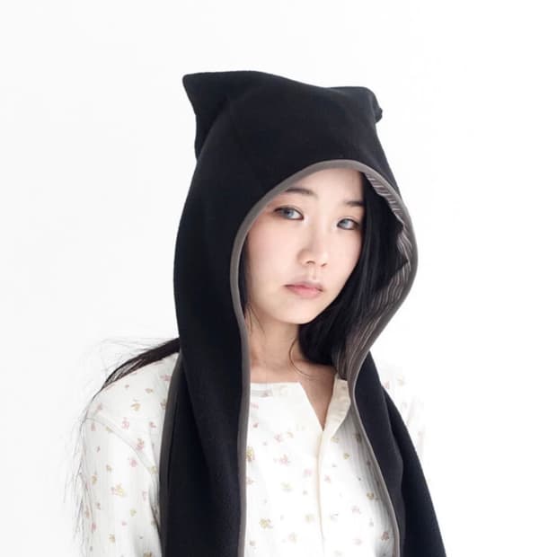 샵페어리 고양이 후드 머플러 블랙