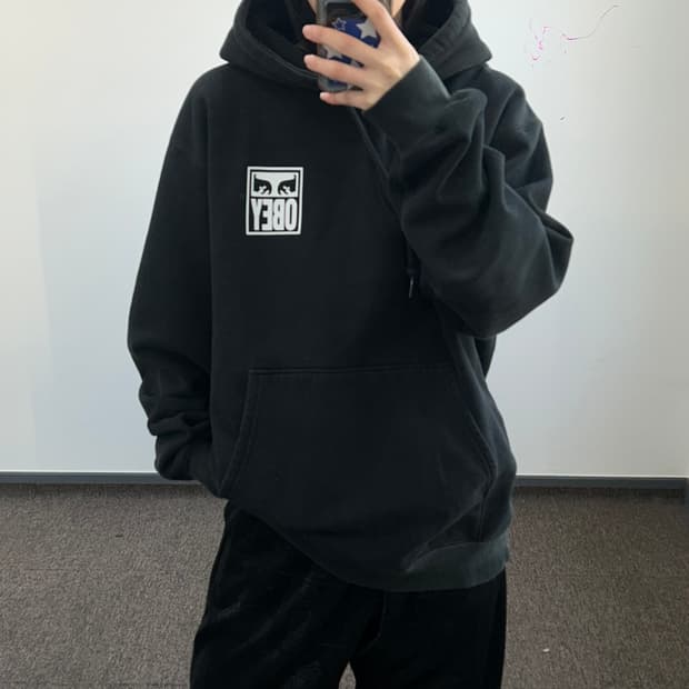 Obey 오베이 스몰로고 백로고 블랙 후드티