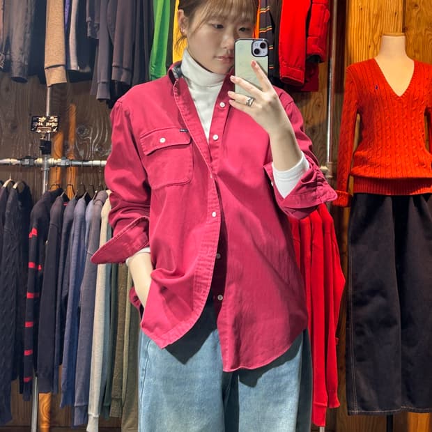 M 폴로랄프로렌 포켓 버건디 코튼 셔츠