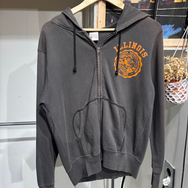 Champion 90s 빈티지 일리노이 프린트 풀집업 후드
