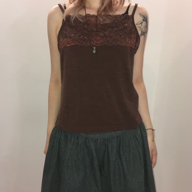 jpn vintage 브라운 레이스 슬리브리스