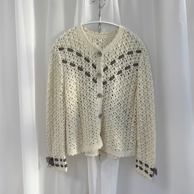 soso crochet chiffon trimmed cardigan