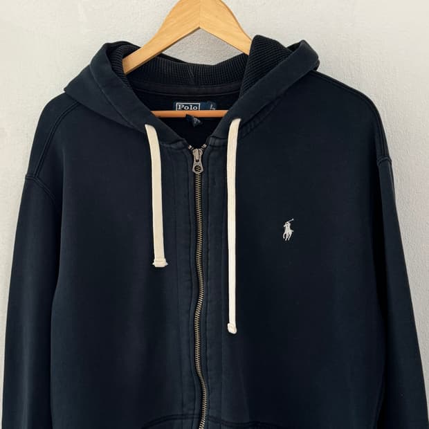 폴로 블랙 써멀 투웨이 후드집업