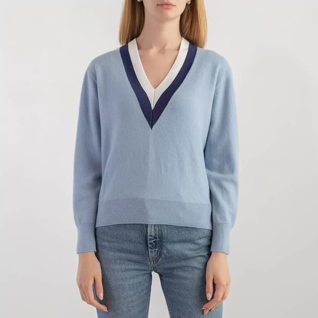 Sandro 산드로 V넥 여성 캐시미어 니트 하늘색