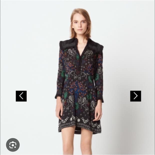 산드로 자수 카라 패턴 실크 혼방 원피스 36사이즈