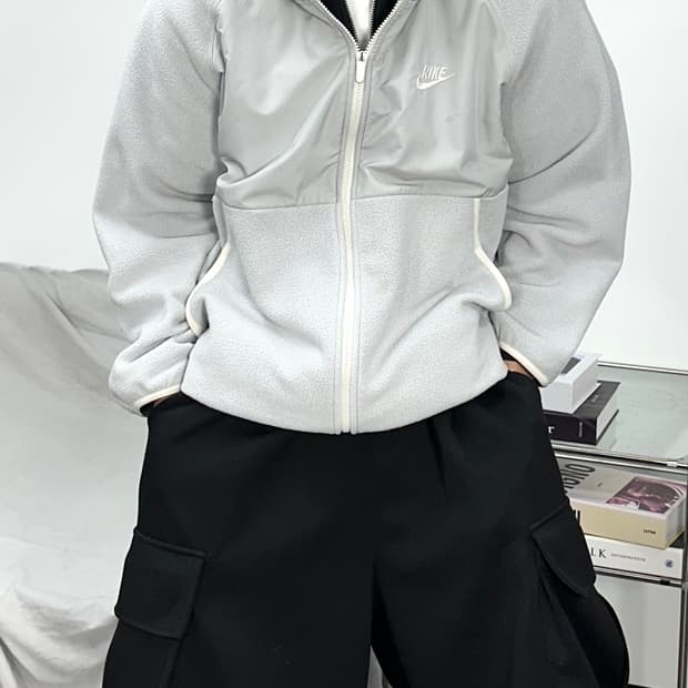 나이키 라이트 그레이 후드 플리스 자켓 2XL