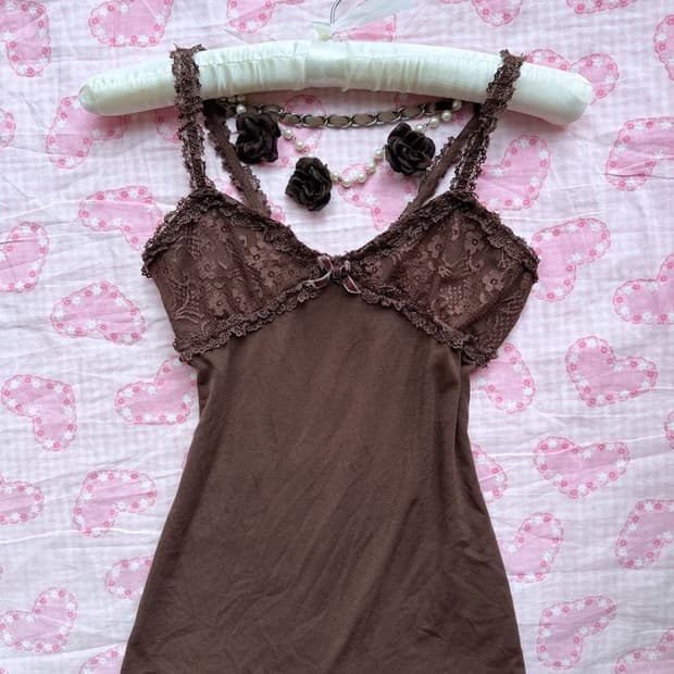 리즈리사 라떼갸루 히메갸루 히메카지 초코 레이스 리본 슬리브리스 탑