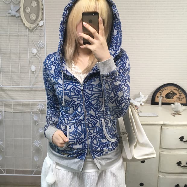 aimerfeel lettering blue-gray hood zipup