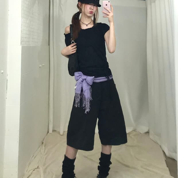 💟 빈티지 블랙 퍼플 러블리 힙 코디 세트