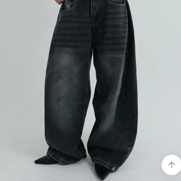 스냅 핀턱 와이드 데님 팬츠-gray