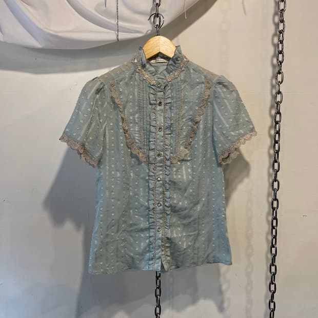 axes femme 엑시즈팜 베이지 레이스 민트 반팔 탑