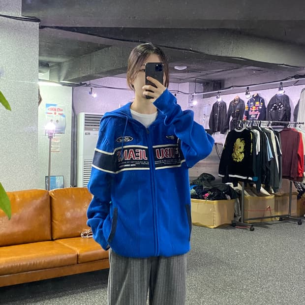 FUBU 진스 빅로고 니트 후드집업 B2251