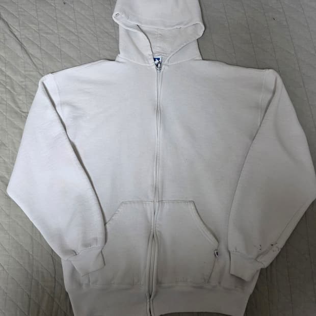 [XL] 90s 빈티지 러셀 애슬레틱 화이트 후드집업 Usa스테인