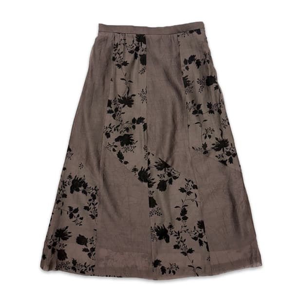 빈티지 브라운 플러워 롱 스커트