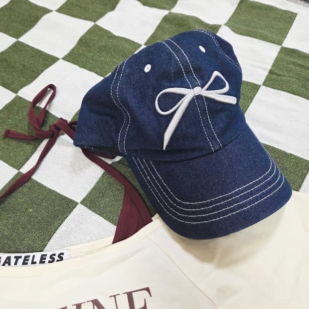 Denim Ribbon Embroidery Cap