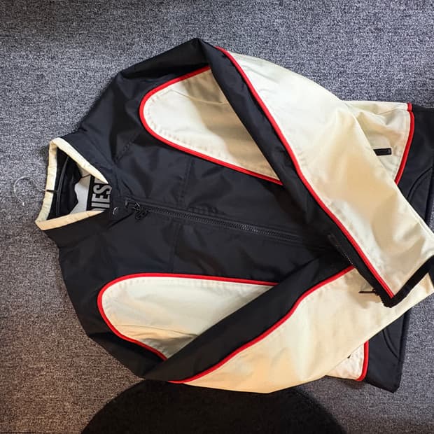 디젤 J-블링크 컬러블록 나일론 바이커 자켓 블랙 화이트