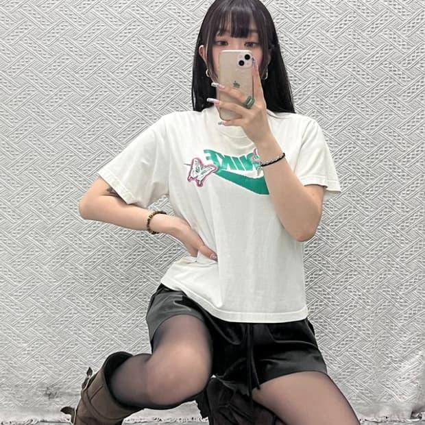 나이키 레트로 Y2K 00's 키치 나비 프린팅 반팔티 S C12750