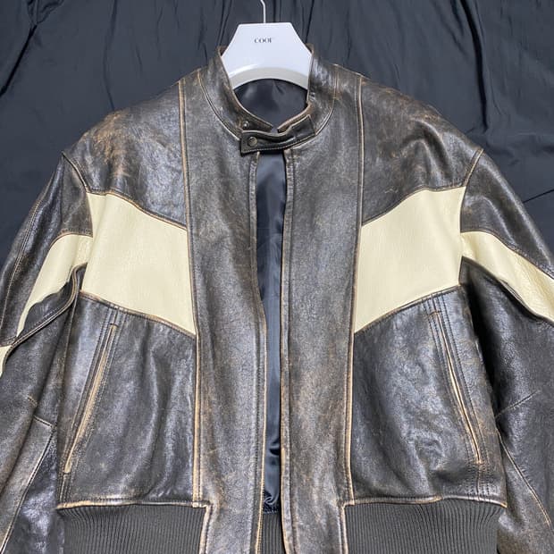 쿠어 디스트레스 믹스드 레더 자켓 M