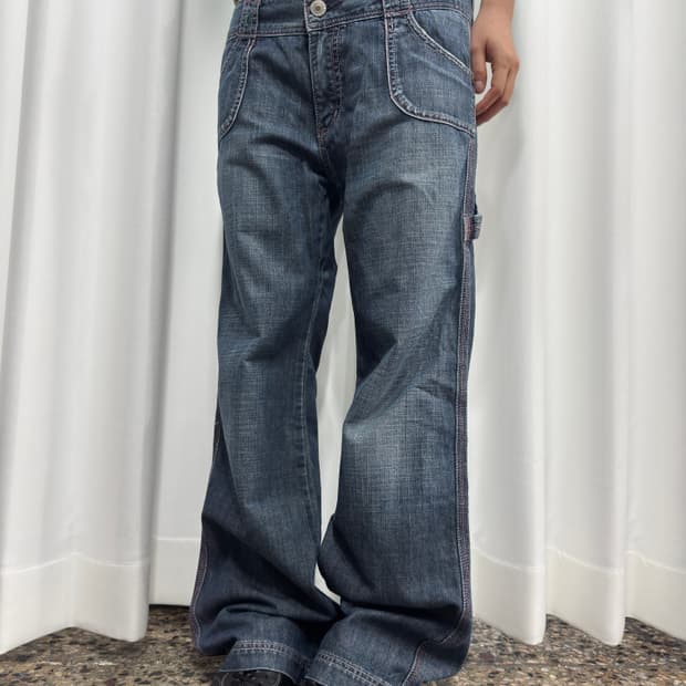 denim pink stitch pants