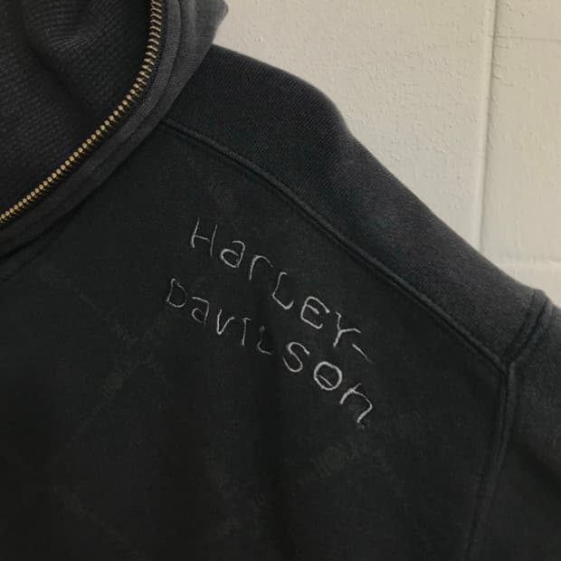 할리데이비슨 오버 사이즈 체크 자수 후드 집업