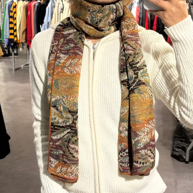 MISSONI 미쏘니 브라운톤 에스닉 리프패턴 머플러 목도리 MADE I