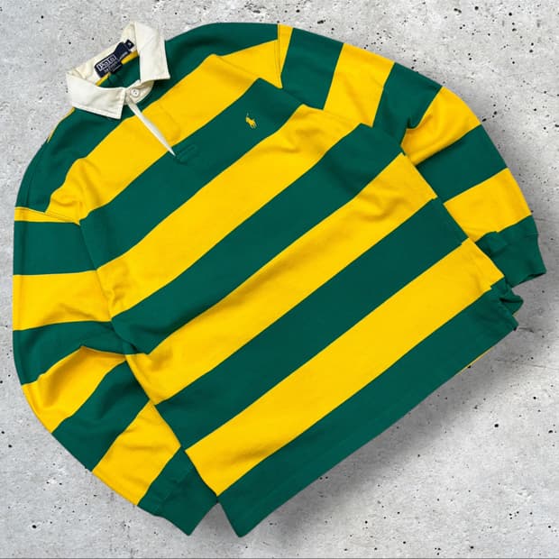 [S] 폴로 랄프로렌 스트라이프 코튼 럭비티 긴팔 노초 D646
