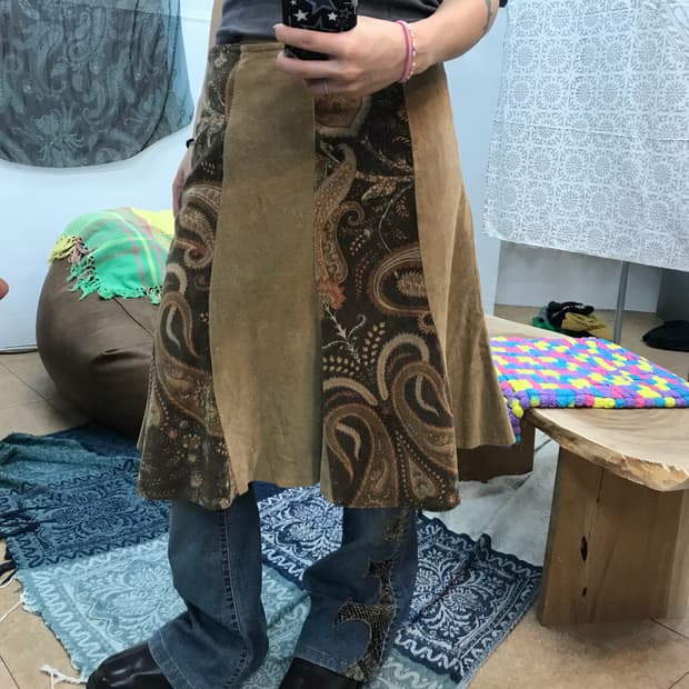 빈티지 여성 코듀로이 페이즐리 미디스커트 