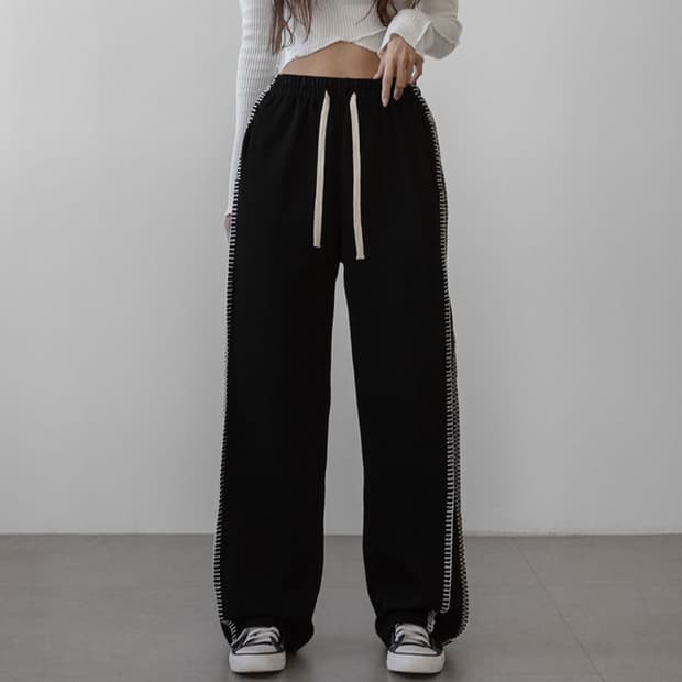 와이드 스티치 포인트 밴딩 면팬츠