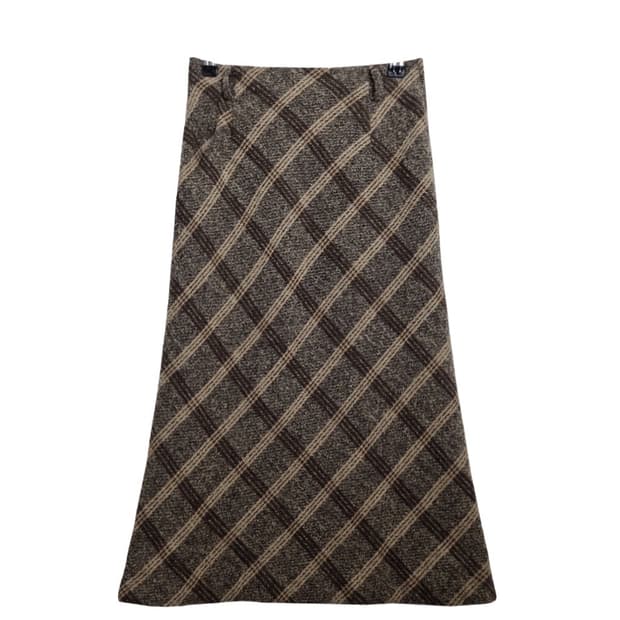 AMIFUR 브라운 체크 울 스커트 