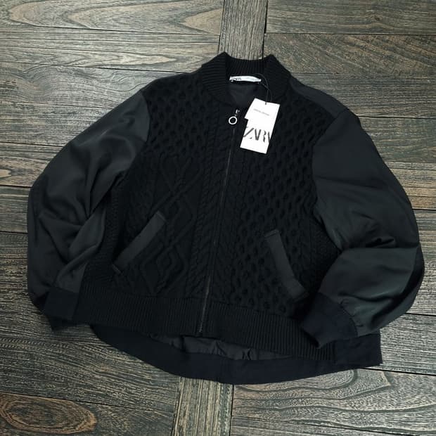 (새상품)자라 니트 쉘 오버핏 블루종 자켓 블랙 M18930