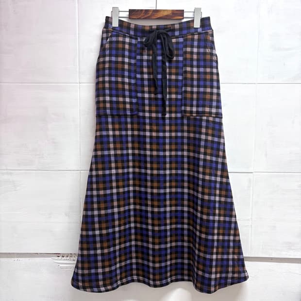 퍼플 체크 기모 키치 Y2K 롱 스커트 