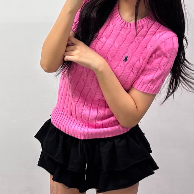 폴로 랄프로렌 현행QR 케이블 피마코튼 반팔 니트(M)
