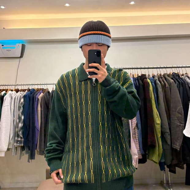 디스이즈네버댓 골드 체인 패턴 니트 집업