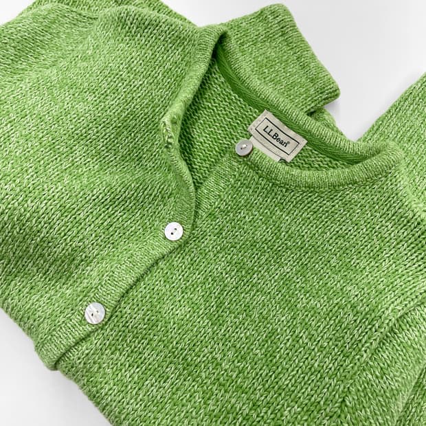 빈티지 엘엘빈 멜란지 애플 그린 코튼 니트 가디건