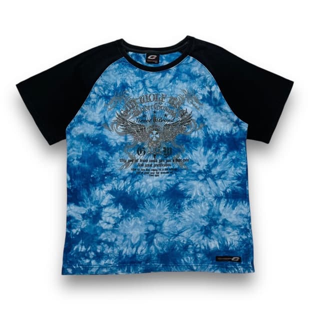 펑크 건 울프 트라이벌 블루 타이다이 반팔 티셔츠